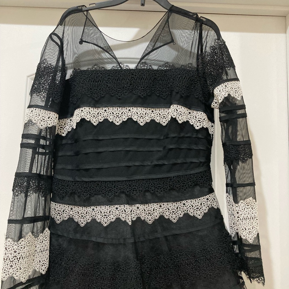 Sachini + Babi Elegant Black and White MIDI Dress with Sleeves Like New - Picture 7 of 12